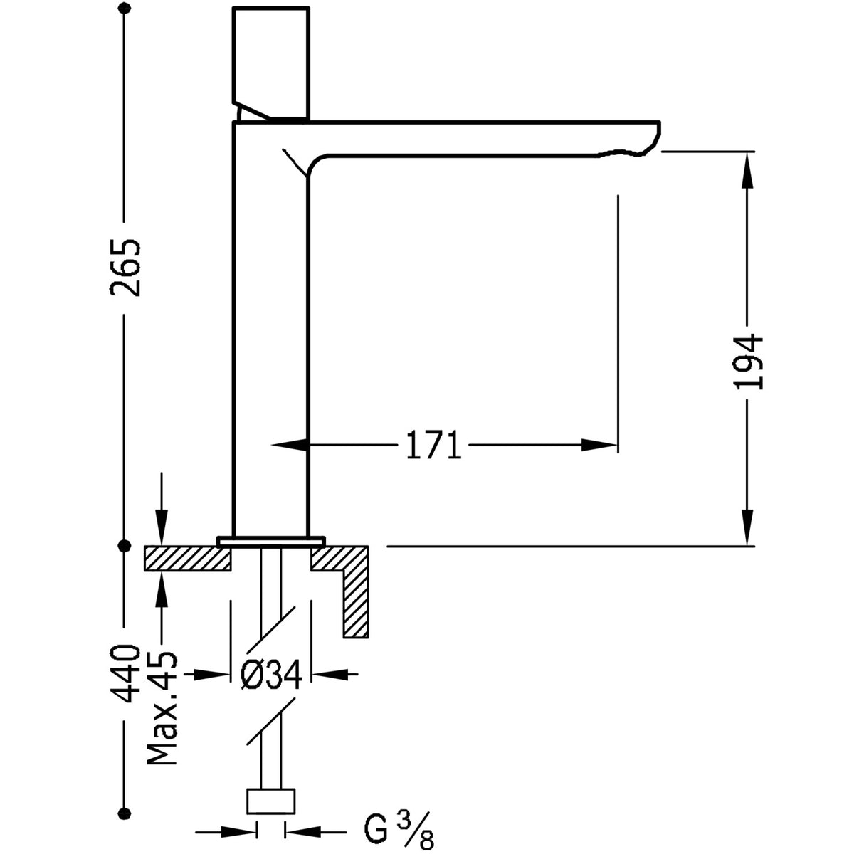 Baterie pe lavoar inalta, monocomanda TRES Max, Crom lucios