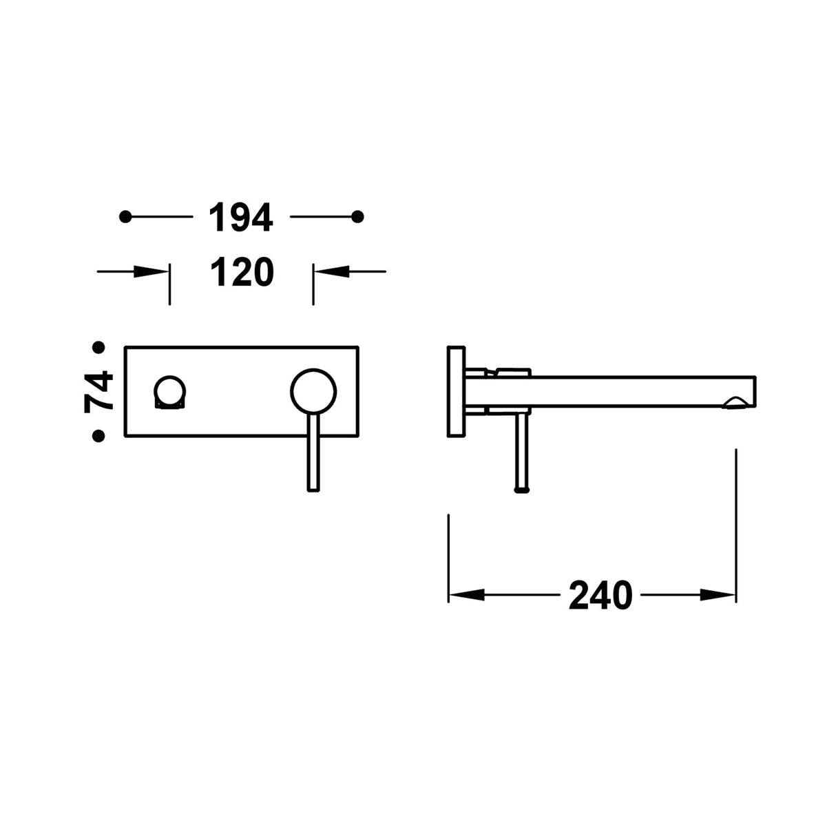 Baterie incastrata lavoar , cu pipa lunga, TRES Max , Crom lucios (corp incastrat inclus)