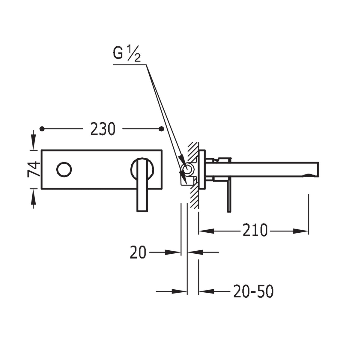 Baterie lavoar incastrata cu pipa lunga, TRES Lex-Alp, Crom lucios
