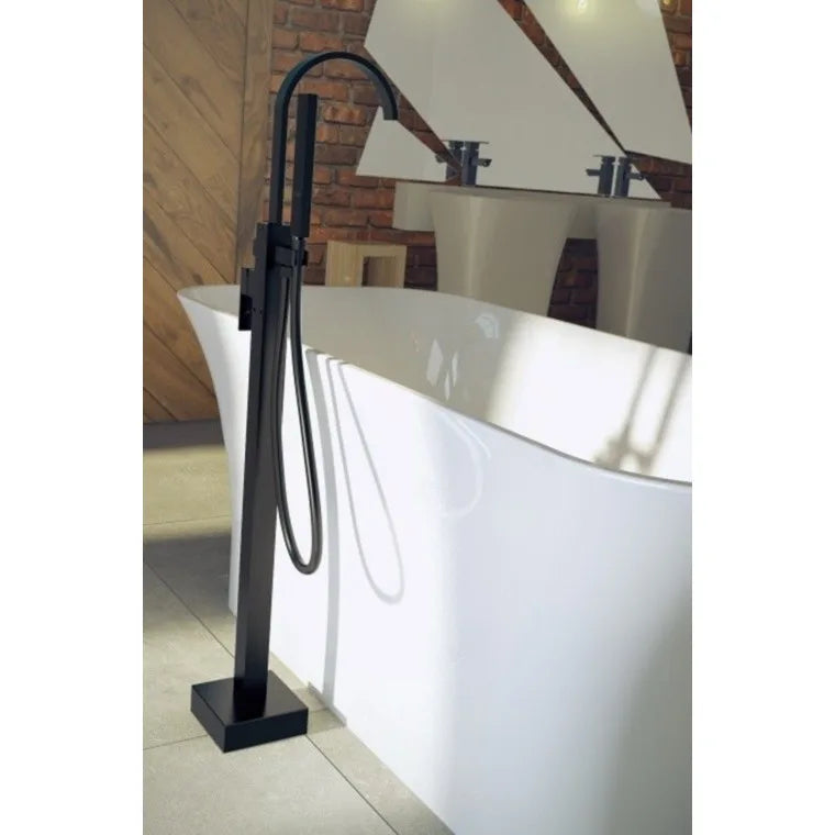 Baterie Cada Besco Freestanding Modern Ii Negru Mat, Set Instalare In Pardoseala Inclus