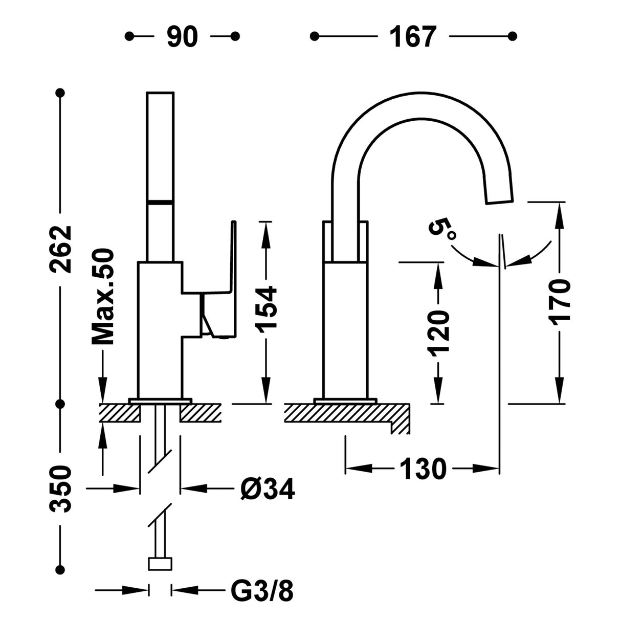 Baterie lavoar TRES Cuadro Negru mat pe lavoar