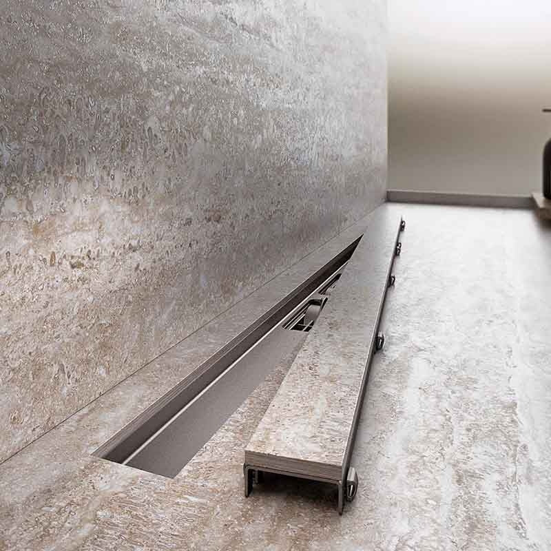 Canal De Scurgere Alca Apz115 Marble Low, Fara Margine, Cu Suport Pentru Incastrarea Placilor , 650Mm, Otel Inoxidabil Mat