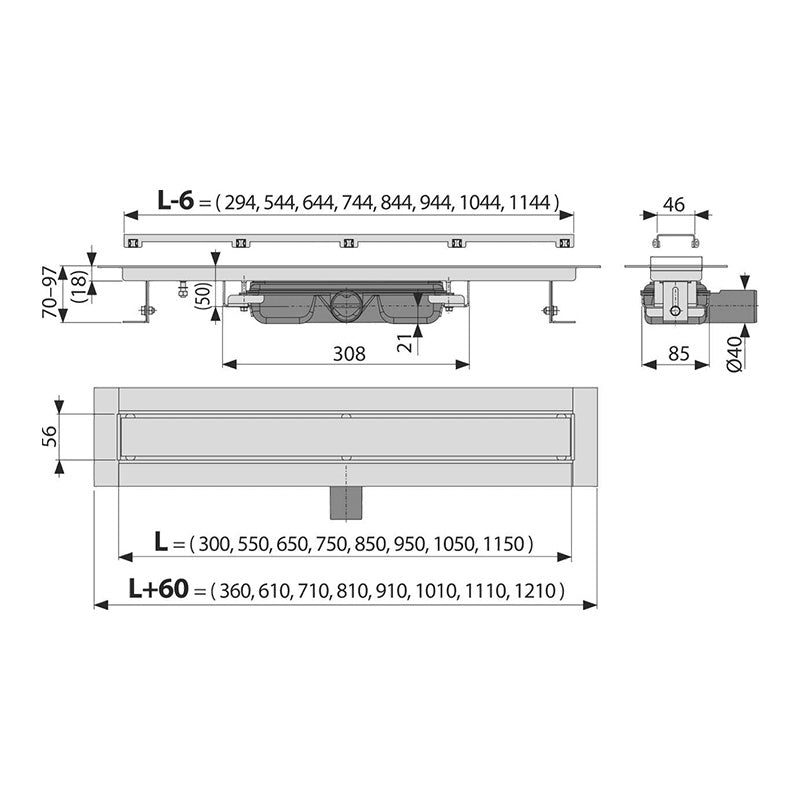 Canal De Scurgere Alca Apz115 Marble Low, Fara Margine, Cu Suport Pentru Incastrarea Placilor , 550Mm, Otel Inoxidabil Mat