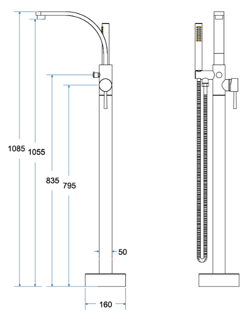 Baterie Cada Besco Freestanding Decco Crom, Set Instalare In Pardoseala Inclus