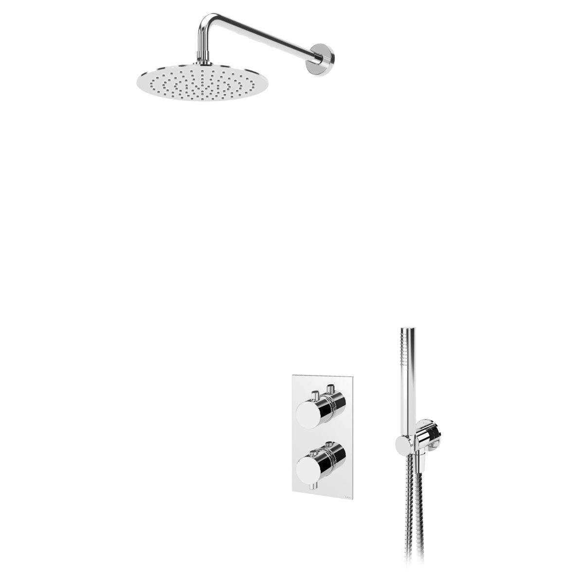 Sistem de dus incastrat termostatat BRUMA LEAF,  brat de dus din perete cap de dus 250 mm, include corp incastrat, crom