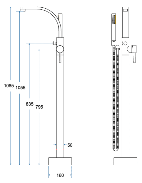 Baterie Cada Besco Freestanding Decco Negru Mat, Set Instalare In Pardoseala Inclus