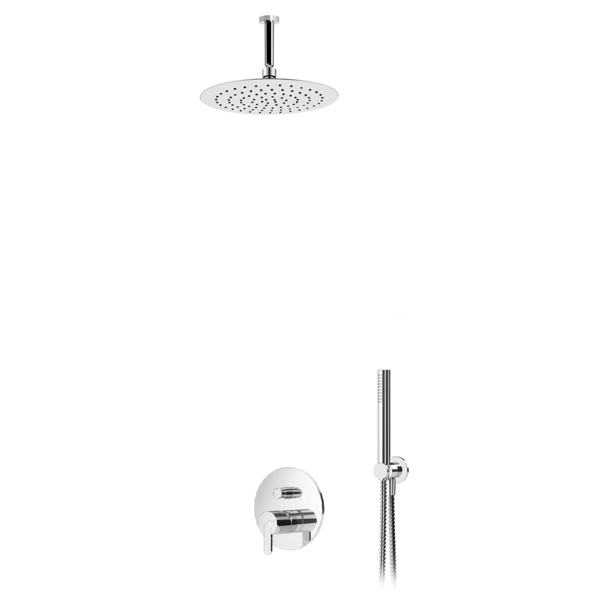 Sistem de dus incastrat BRUMA LEAF,  brat de dus din tavan, cap de dus 250 mm, include corp incastrat, crom