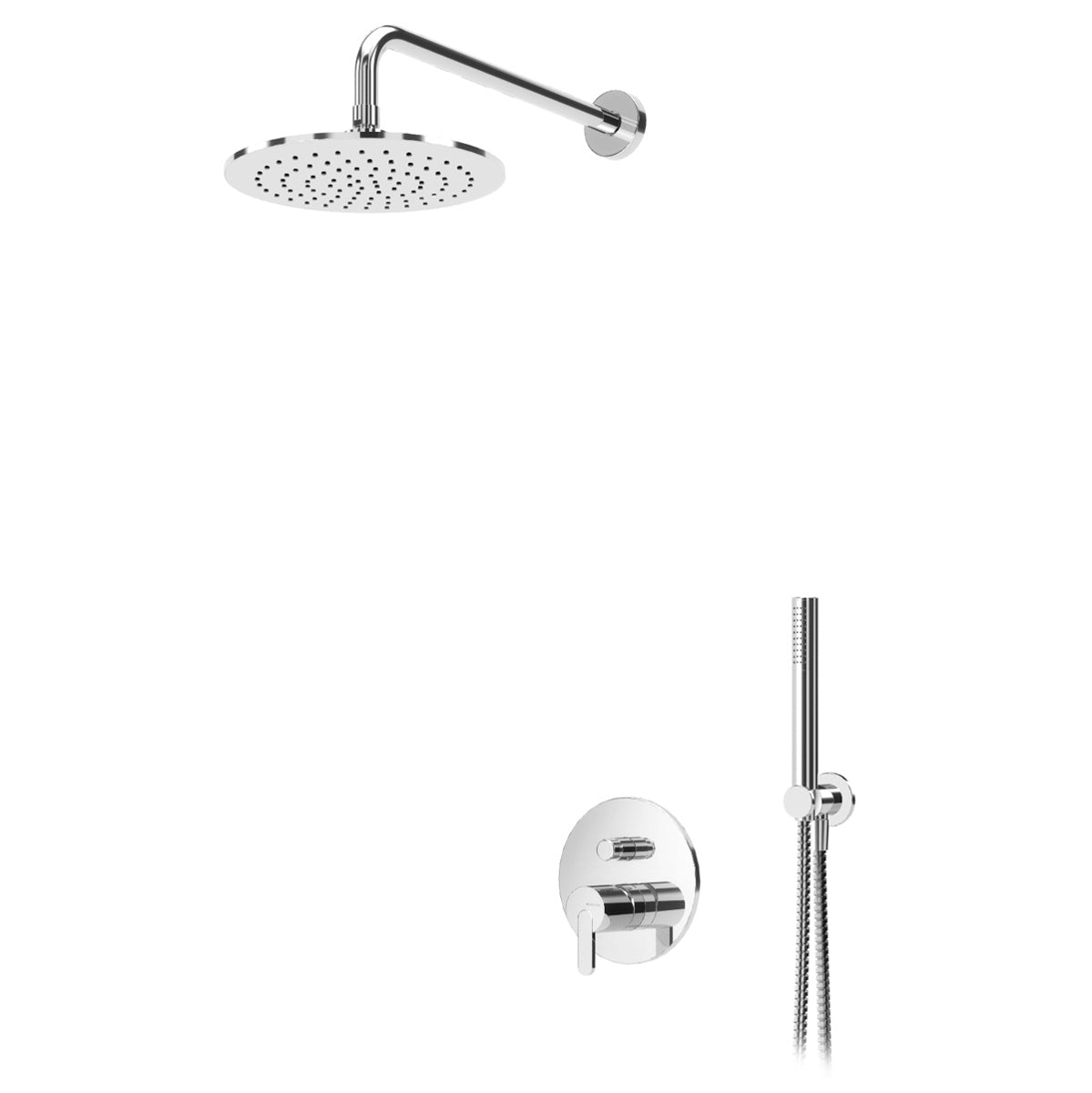 Sistem de dus incastrat BRUMA LEAF,  brat de dus din perete, cap de dus 250 mm, include corp incastrat, crom