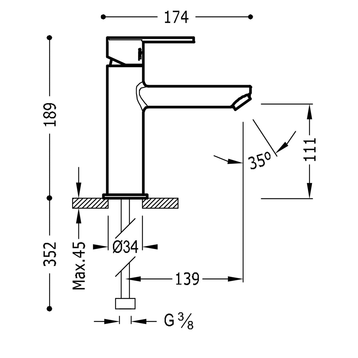 Baterie pe lavoar , TRES Lex-Alp, Crom lucios