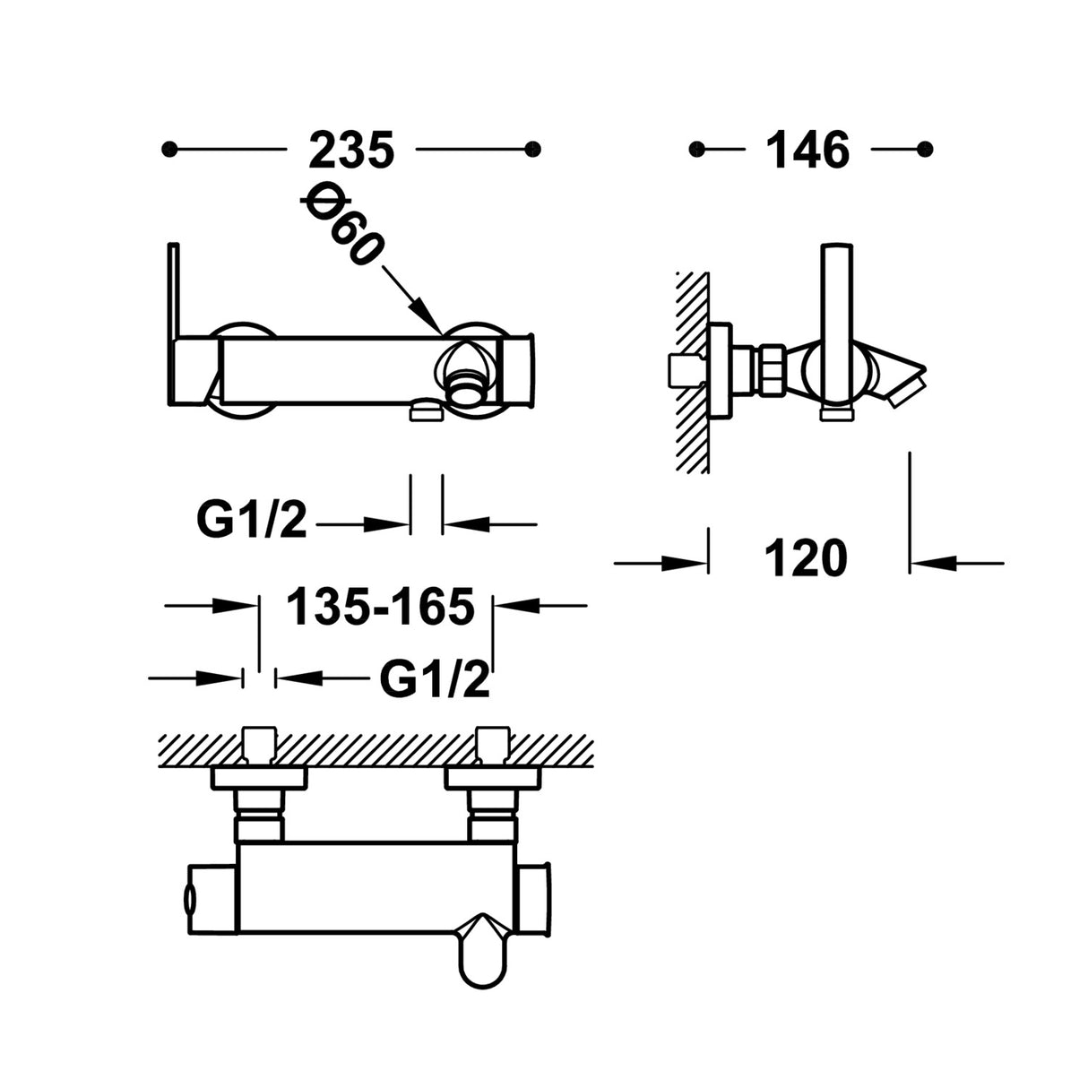 Sistem de dus aparent cu 2 iesiri ,TRES Lex-Alp, Crom lucios