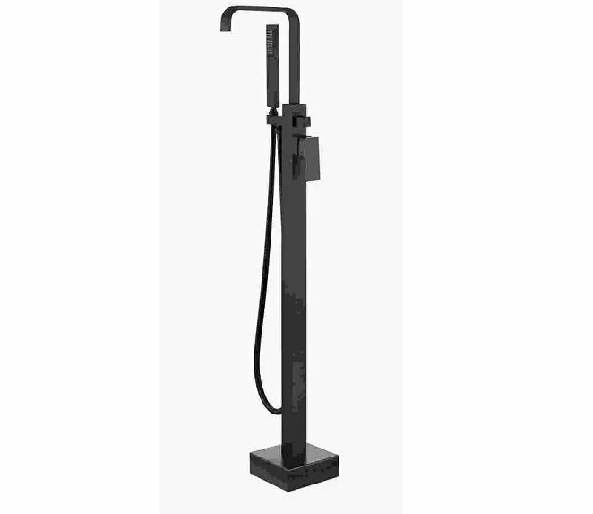 Baterie Cada Besco Freestanding Modern I Negru Mat, Set Instalare In Pardoseala Inclus