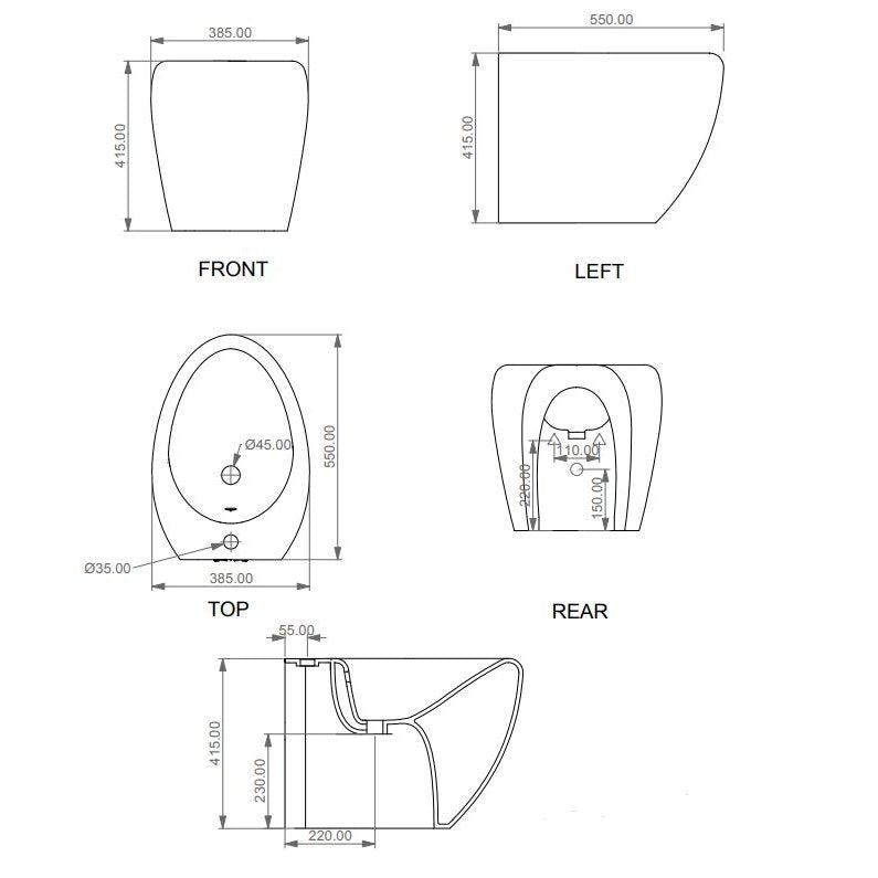 Bideu Gsg Touch Suspendat, 38,5X55 Cm , Cu Sistem De Prindere Inclus, Alb Lucios