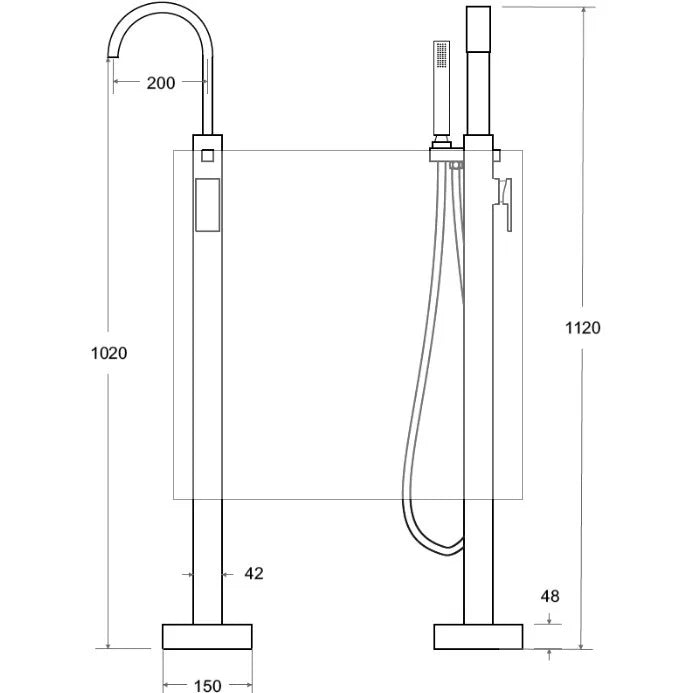 Baterie Cada Besco Freestanding Modern Ii Negru Mat, Set Instalare In Pardoseala Inclus