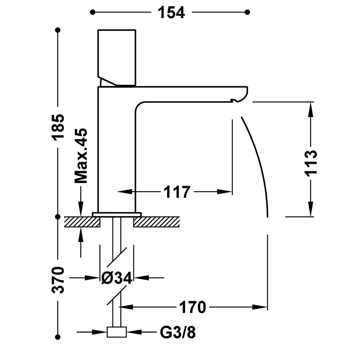 Baterie Lavoar TRES Loft Crom pe lavoar