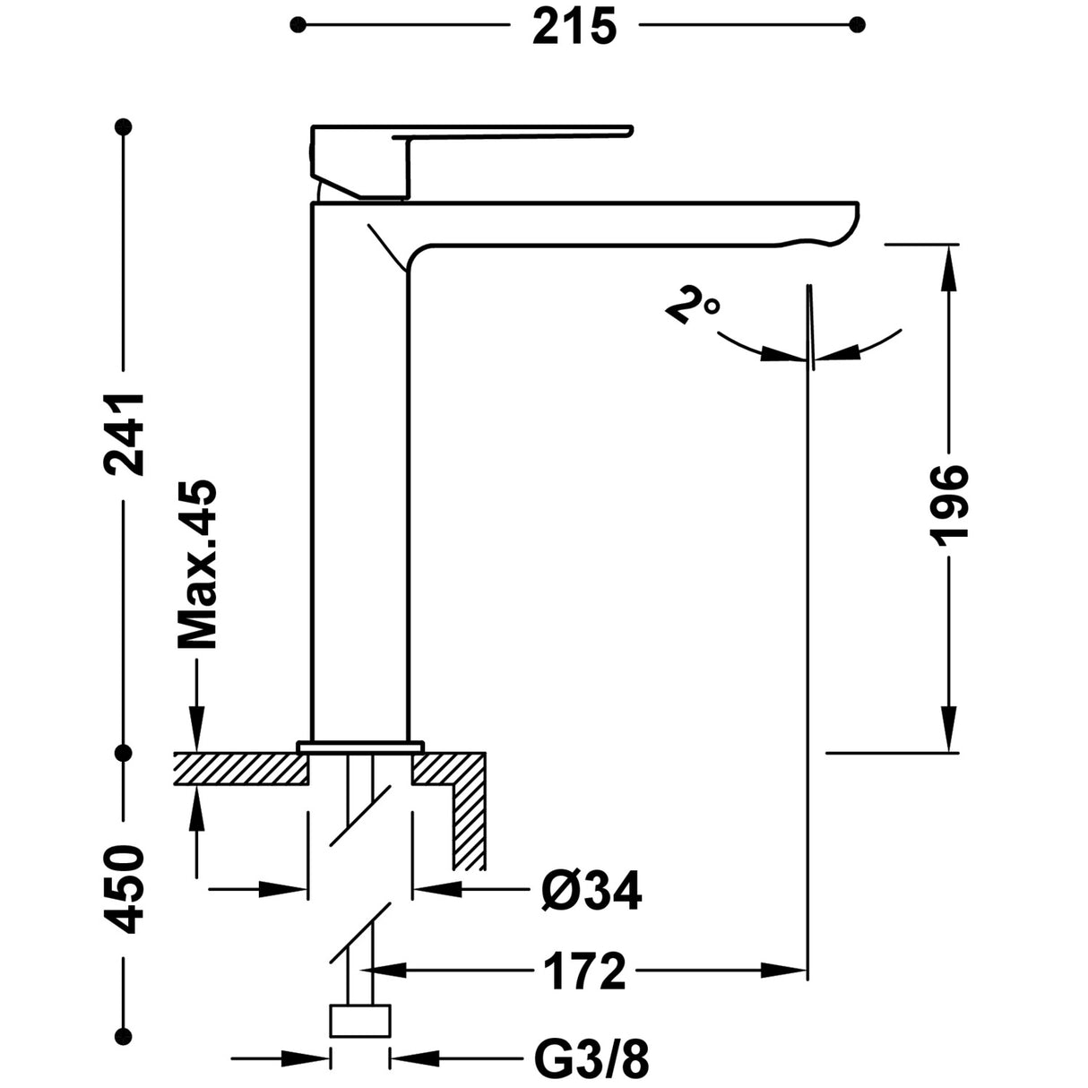 Baterie Lavoar TRES Loft Negru Mat pe lavoar inalta