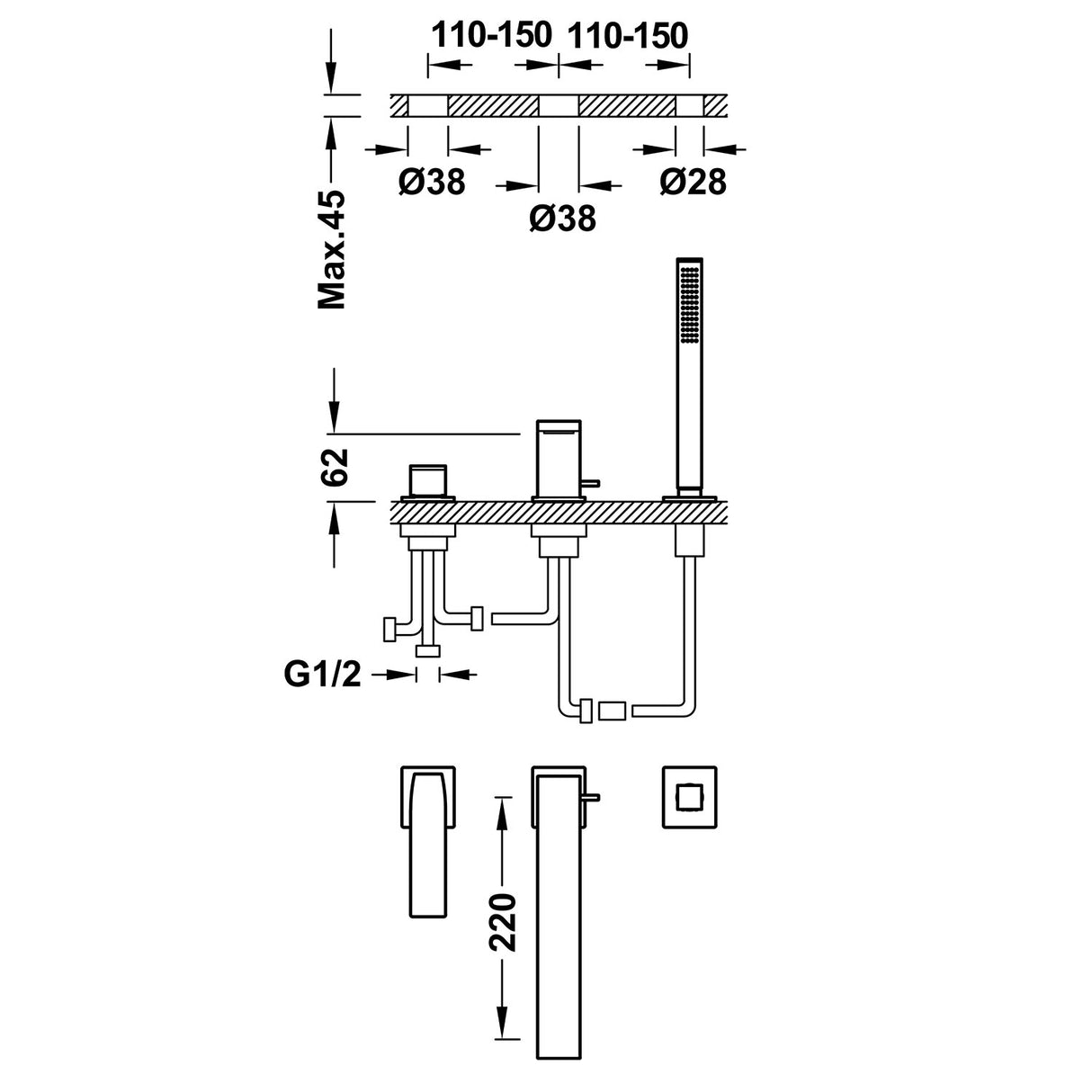 BATERIE PE CADA TRES SLIM NEGRU MAT