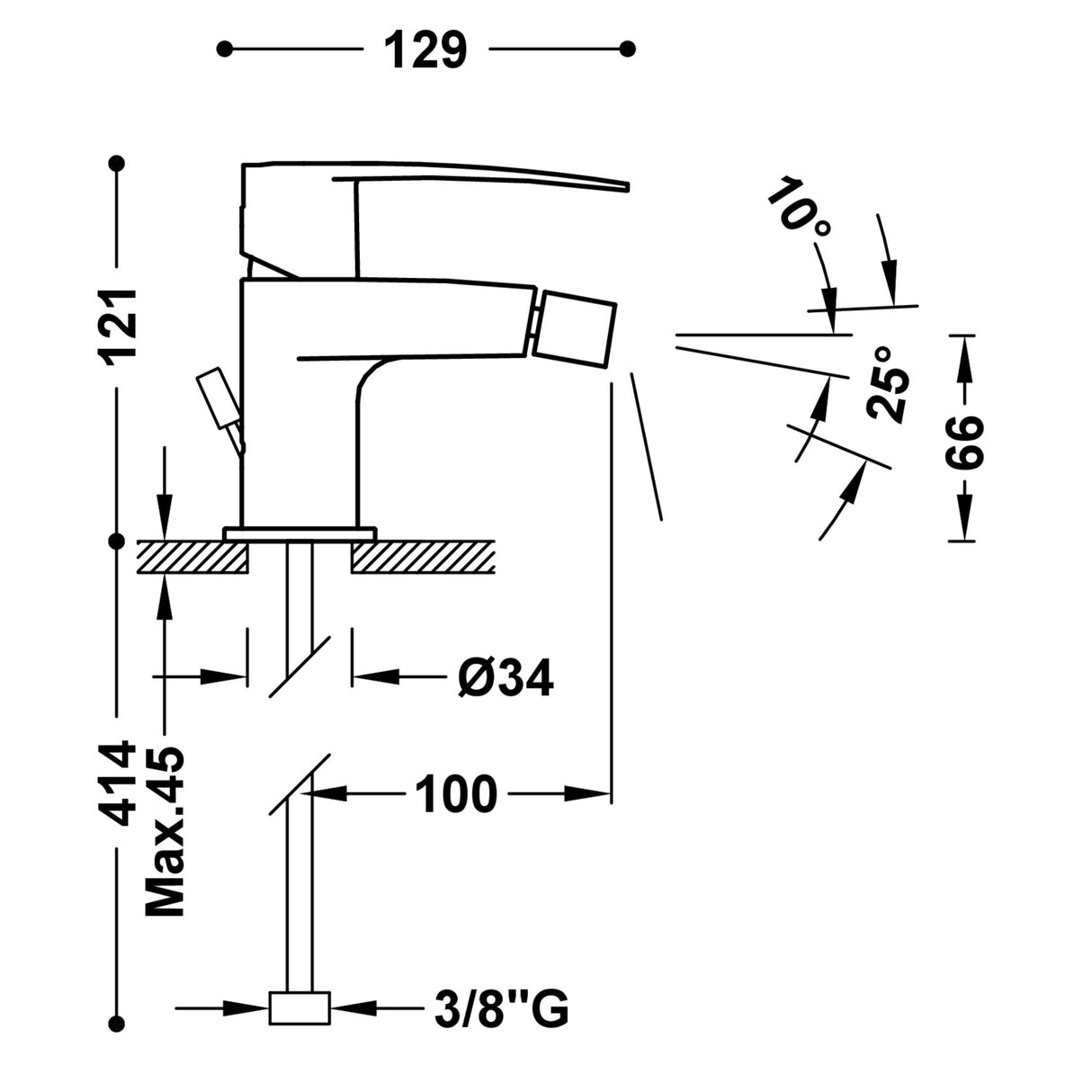 Baterie bideu, TRES Flat, Crom lucios