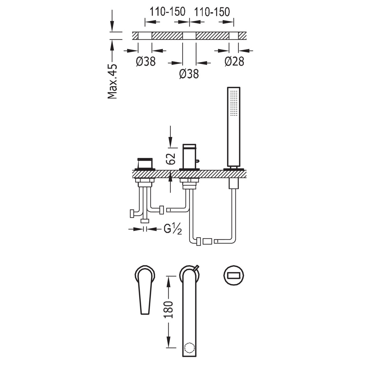 Baterie Cada montaj pe cadaTRES Clas din perete crom