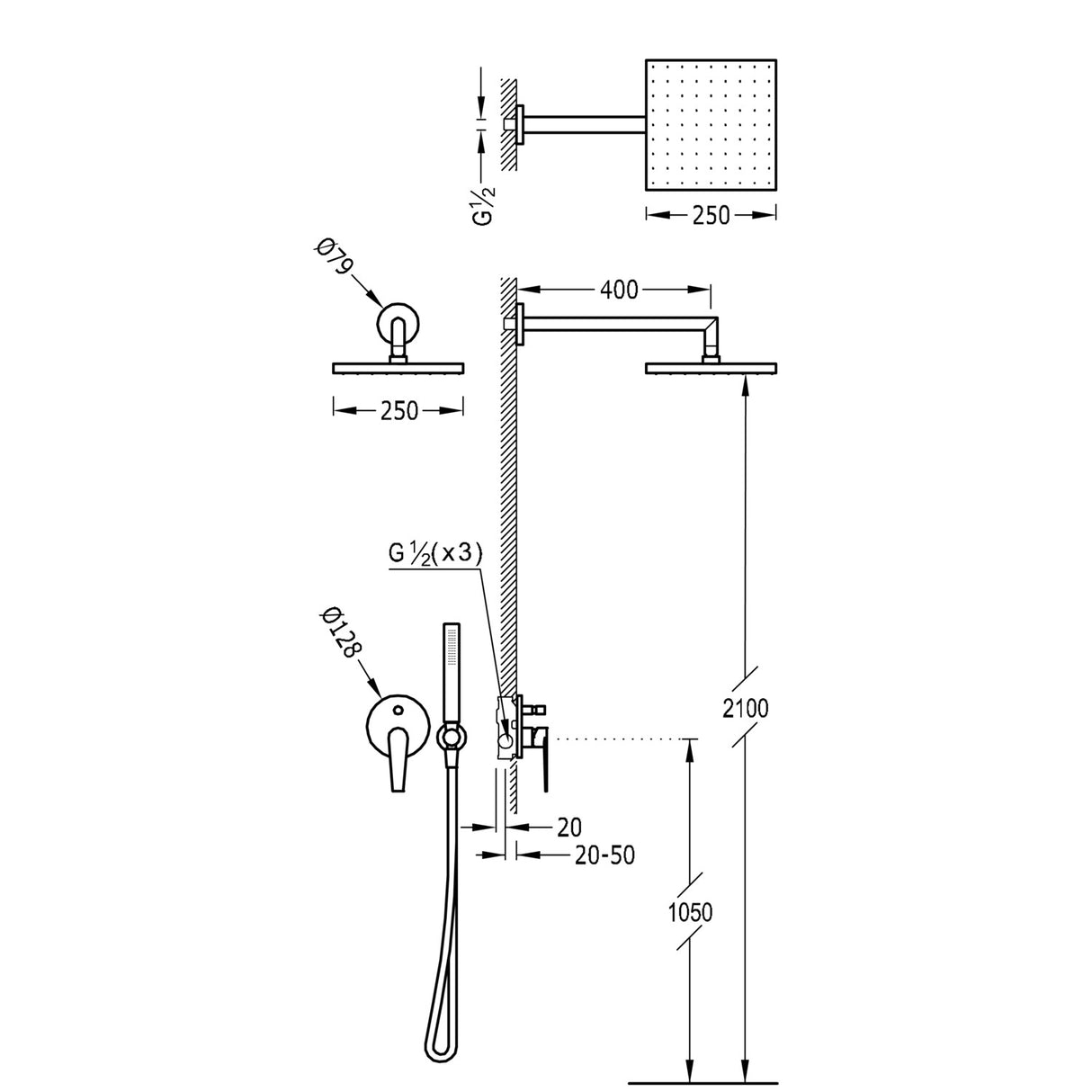 Baterie Set Dus TRES clas Crom incastrat ( parte incastrata inclusa )