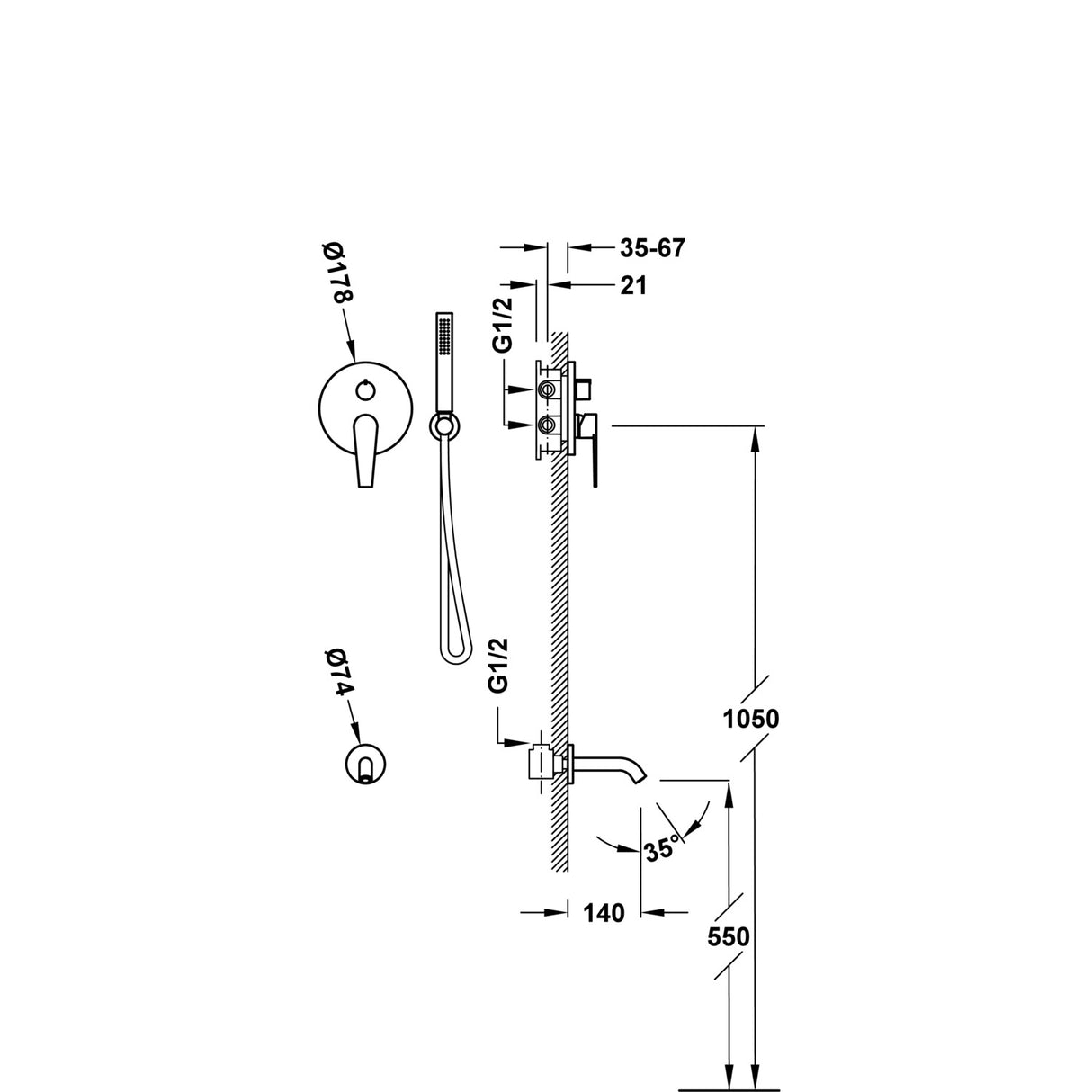 Baterie Cada TRES Clas din perete crom