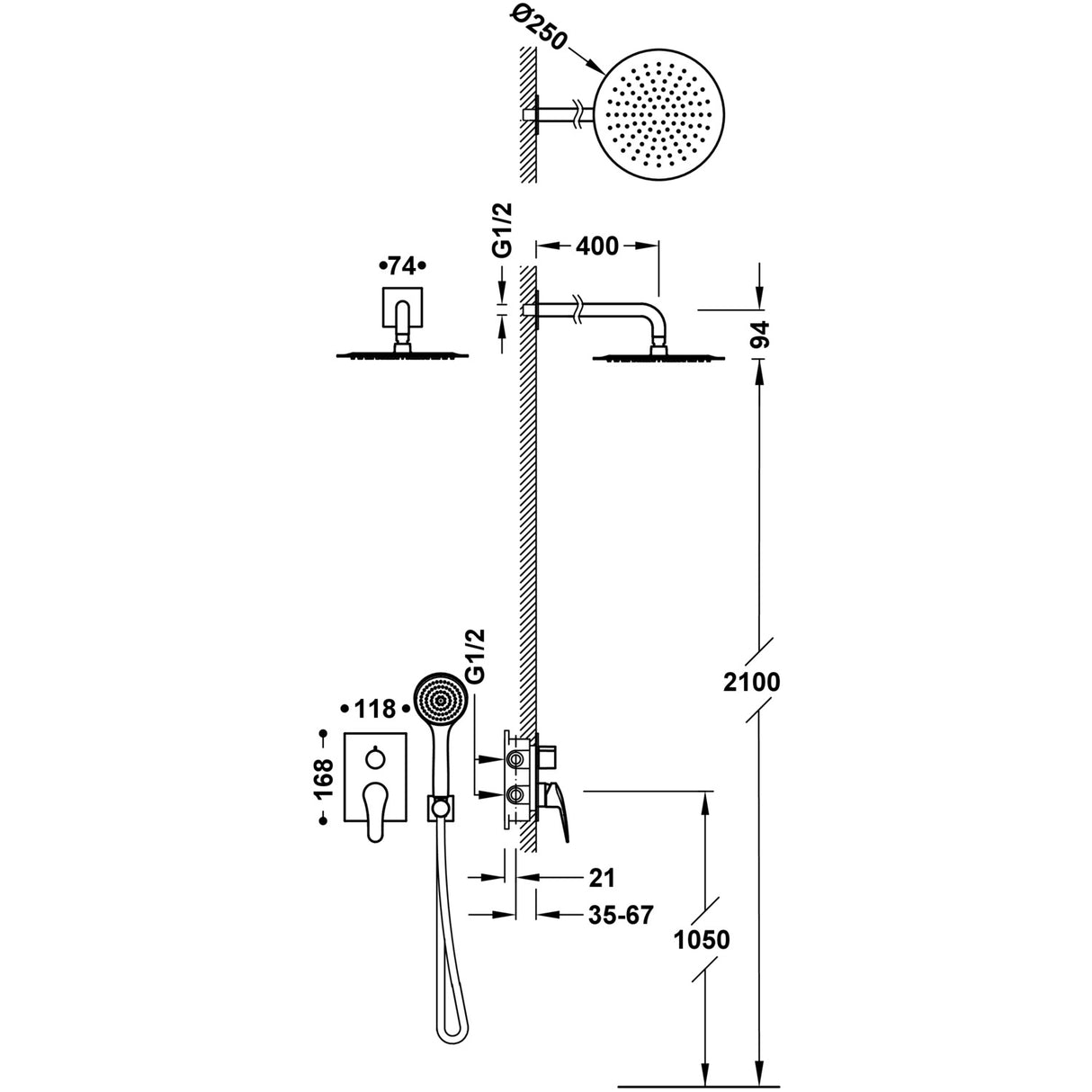 Baterie Set Dus Incastrat TRES Base Plus Crom Monocomanda ( parte incastrata inclusa )