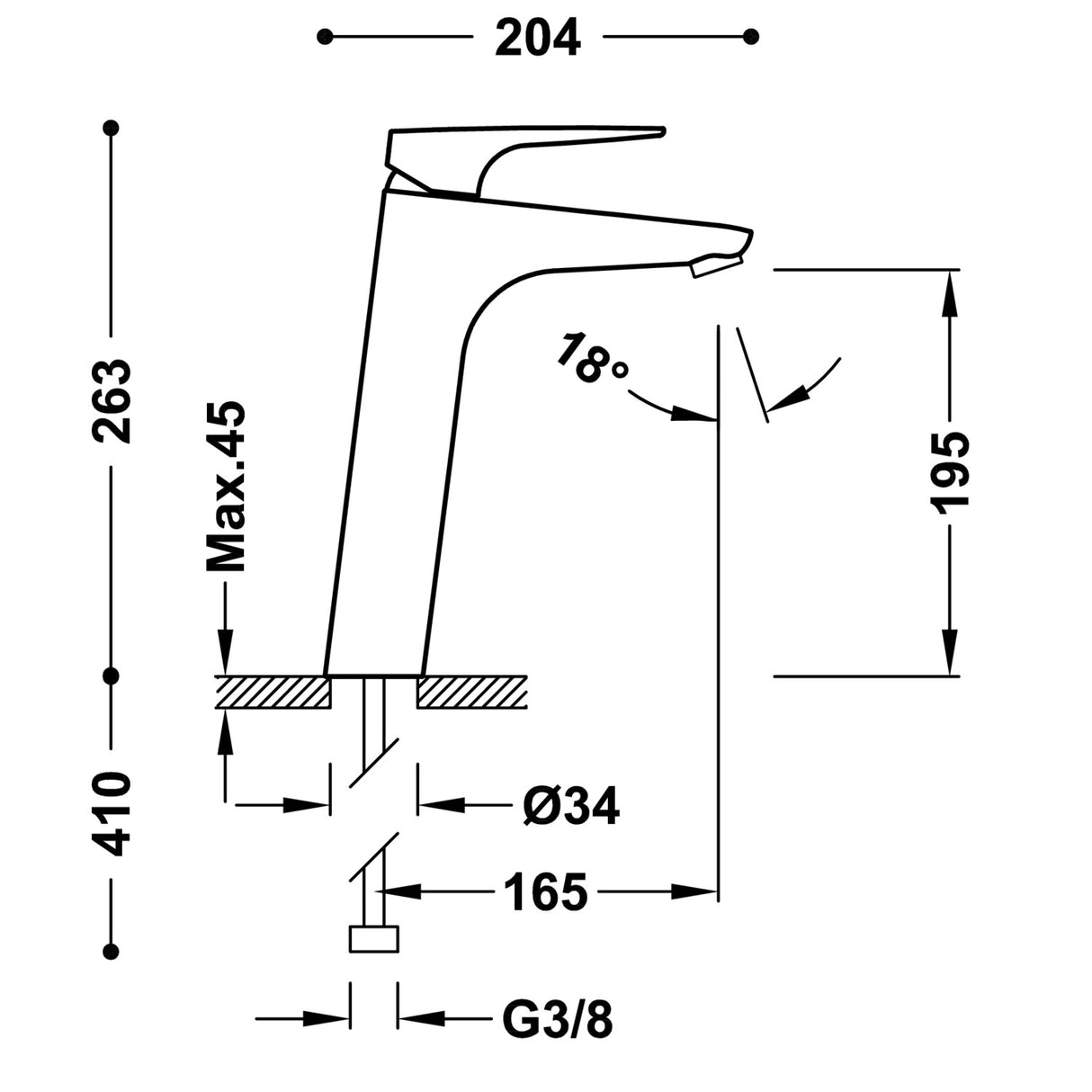 Baterie inalta pentru Lavoar Canigo Plus TRES Crom