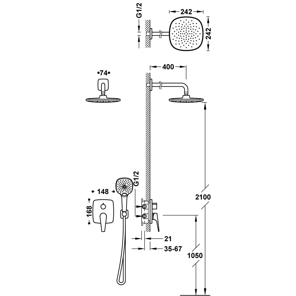 Sistem dus baterie Incastrata Canigo Plus TRES crom monocomanda