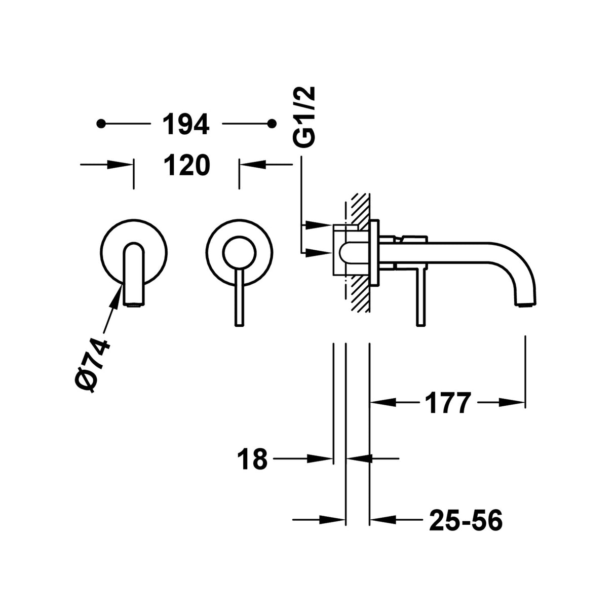 Baterie Lavoar Tres Study, Din Perete, Corp Incastrat Inclus, Negru Mat