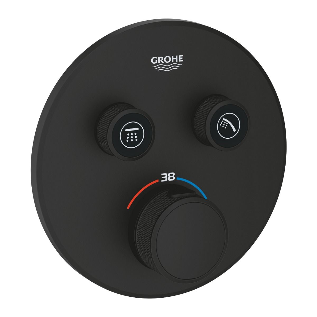 Ornament Baterie Dus Grohe Grohtherm Smartcontrol Termostatic Rotund, 2 Iesiri, Negru Mat (Instalare Cu Rapido Smartbox)