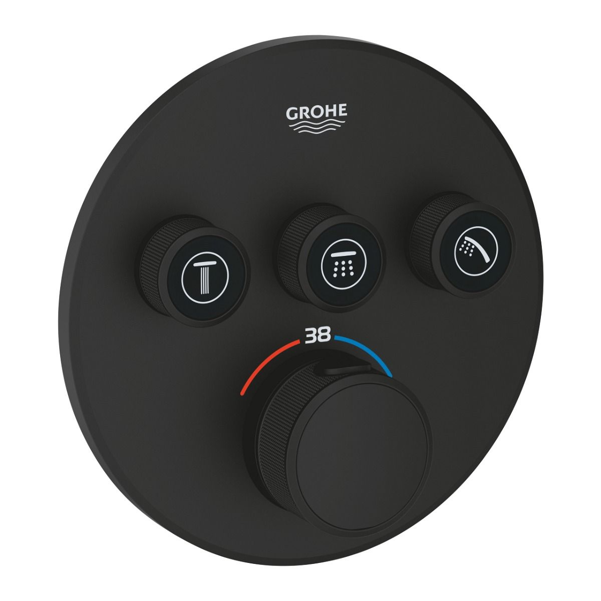 Ornament Baterie Dus  Grohe Grohtherm Smartcontrol Termostatic Rotund, 3 Iesiri, Negru Mat (Instalare Cu Rapido Smartbox)