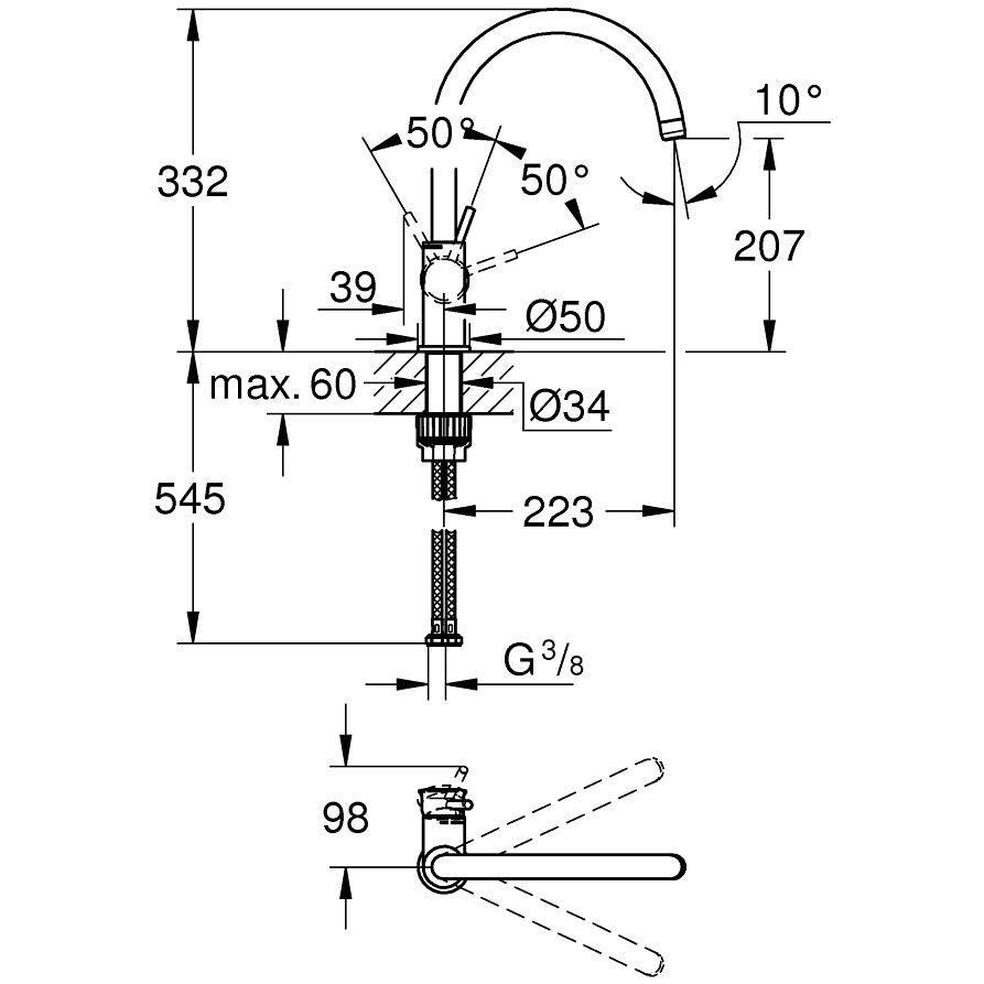 Baterie Bucatarie Grohe Bauclassic Pipa Tip C