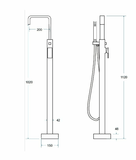 Baterie Cada Besco Freestanding Modern I Negru Mat, Set Instalare In Pardoseala Inclus