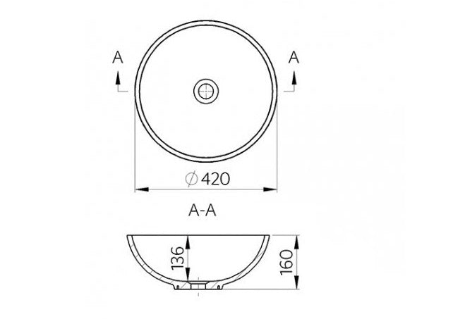 Lavoar Cast Marble Kierros Round 42, H.16 Cm, Fara Orificiu Baterie Si Preaplin, Alb