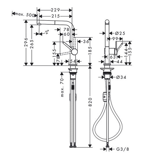 Baterie Bucatarie Hansgrohe Talis M54, 270 Mm, 1 Jet, Pipa L Extractibila Finisaj Negru Mat