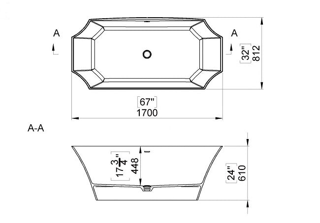 Cada Cast Marble Novara 1700X812X610 Cu Preaplin Integrat, Cu Ventil Click-Clack Inclus