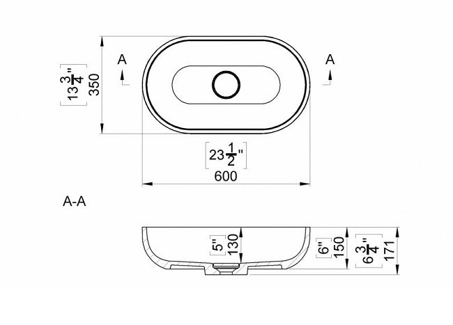 Lavoar Cast Marble Chira Oval 60X35X17.1 Cm Fara Preplin
