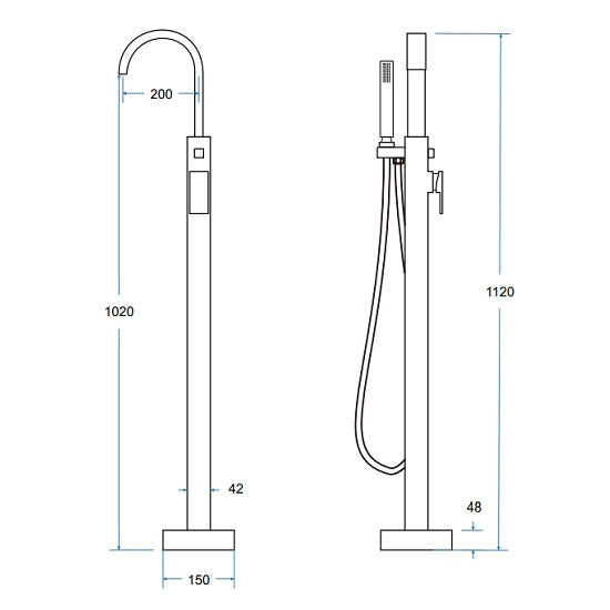 Baterie Cada Besco Freestanding Modern Ii Crom, Set Instalare In Pardoseala Inclus