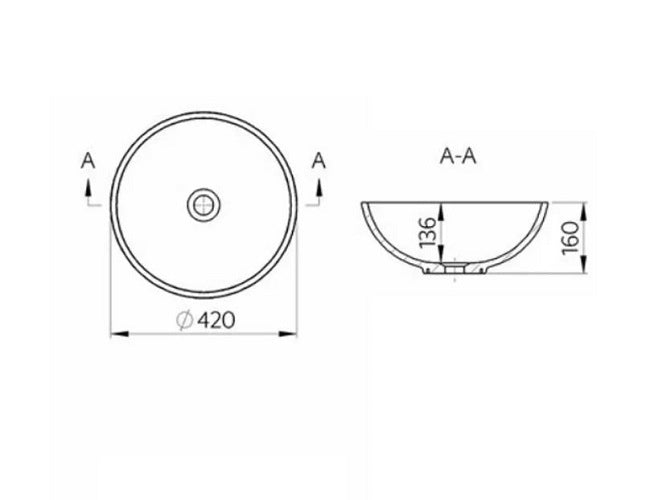 Lavoar Cast Marble Kierros Round 42, H.16 Cm, Fara Orificiu Baterie Si Preaplin, Negru Lucios