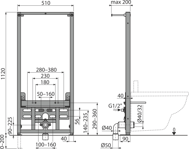 Cadru Alca Montaj Pentru Bideu, 112 Cm