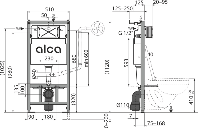 Rezervor Wc Incastrat Alca Pentru Instalari Uscate (In Gips Carton), 112 Cm-Sadrolmodul