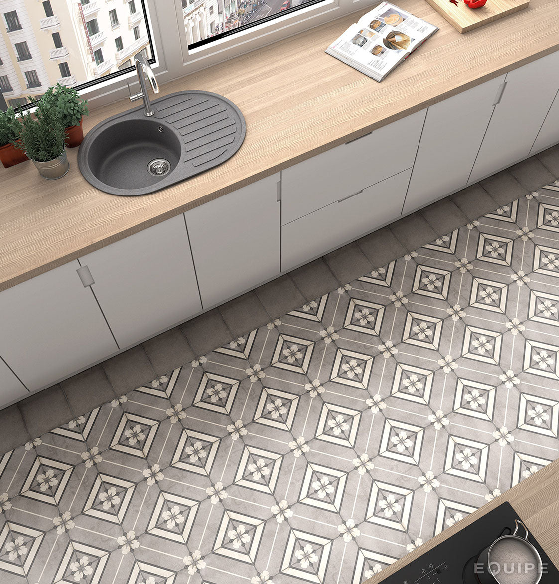 Gresie Equipe, Art Nouveau Decor Inspire Grey, Mat, 20x20cm