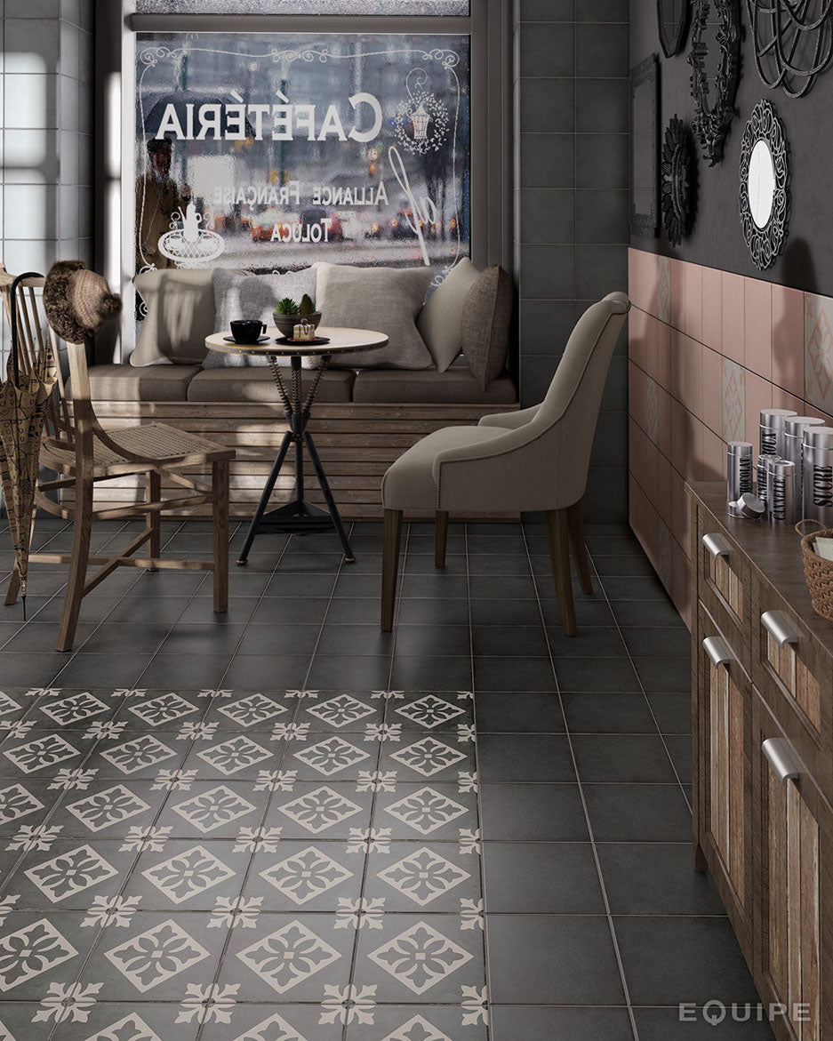 Gresie Equipe, Art Nouveau Decor Pàdua Black, Mat, 20x20cm