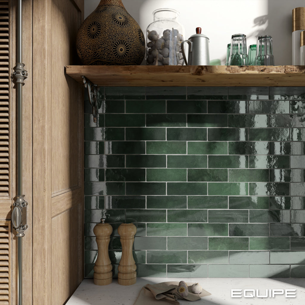 Faianta Equipe, Artisan Moss Green, Lucios, Aspect Uni, 6,5x20cm