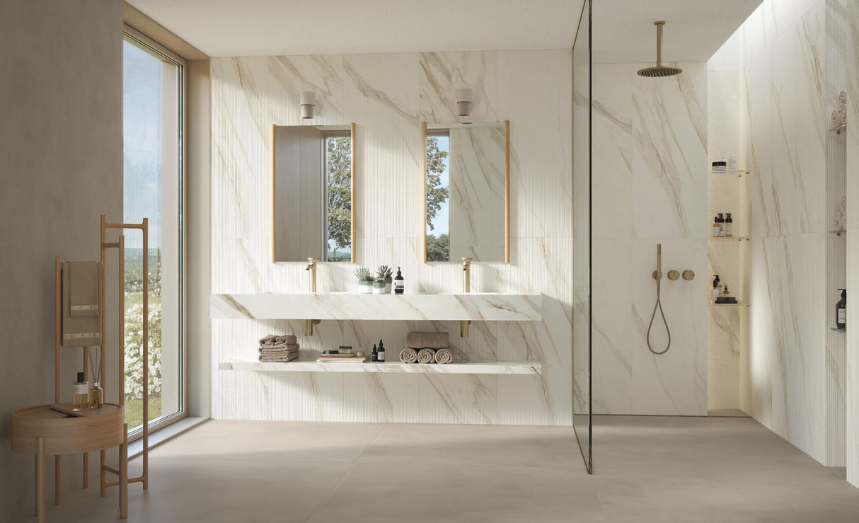 Faianta Atlas Concorde, Marvel 3D Field Calacatta Bernini, Aspect Marmura, Mat, 50x120cm