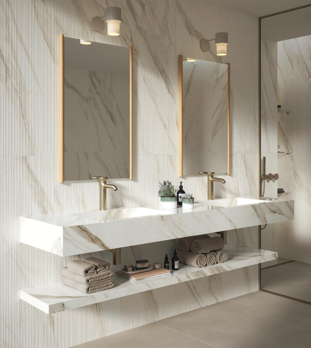 Faianta Atlas Concorde, Marvel 3D Crease Calacatta Bernini, Aspect Marmura, Mat, 50x120cm