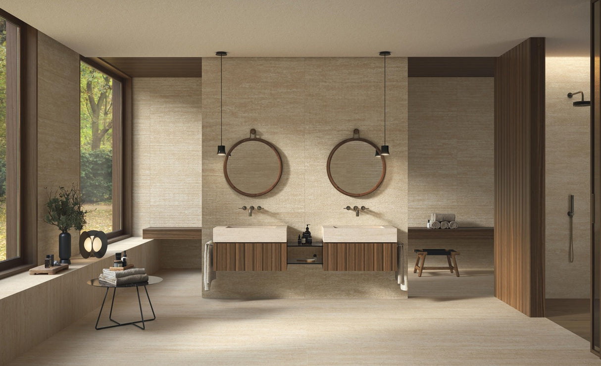 Faianta Atlas Concorde, Marvel 3D Field Travertine Sand, Aspect Marmura, Mat, 50x120cm