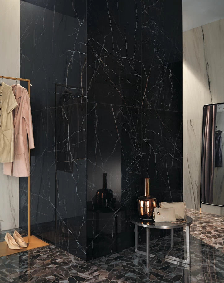 Gresie Atlas Concorde, Marvel Dream Black Atlantis, Aspect Marmura, Lucios, 120X120 Cm