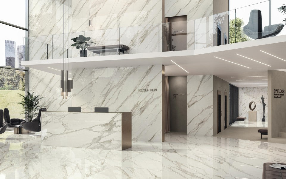 Gresie Atlas Concorde, Marvel Meraviglia Calacatta Bernini, Aspect Marmura, Lucios, 75x150 cm