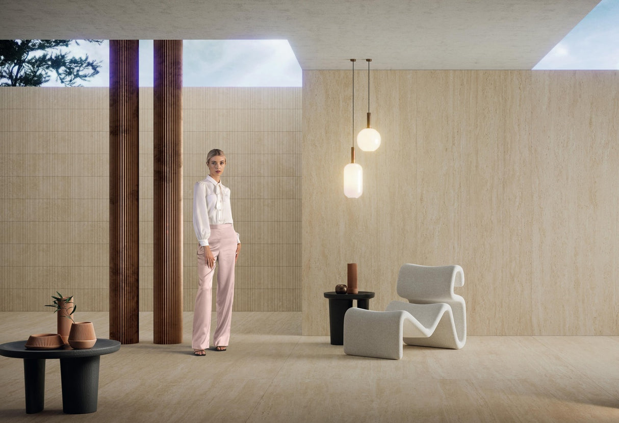 Gresie Atlas Concorde, Marvel Travertine Sand Vein, Aspect Travertin, Mat, 120x278 cm