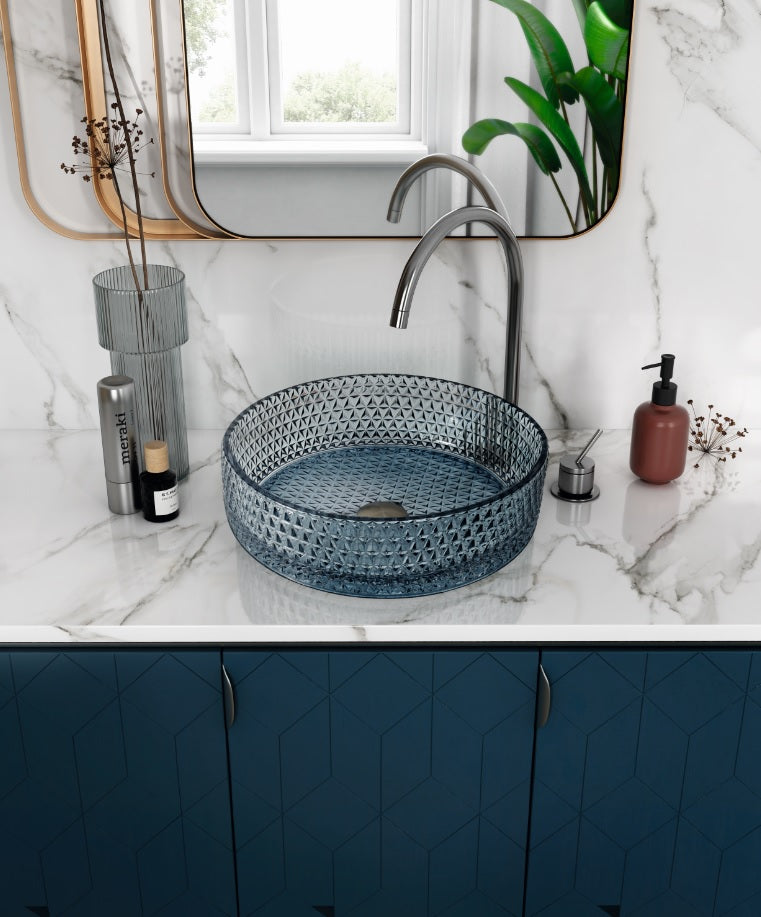 Lavoar Mosavit Cristel, Transparent albastru Cristal, pe blat, 40x40x12 cm